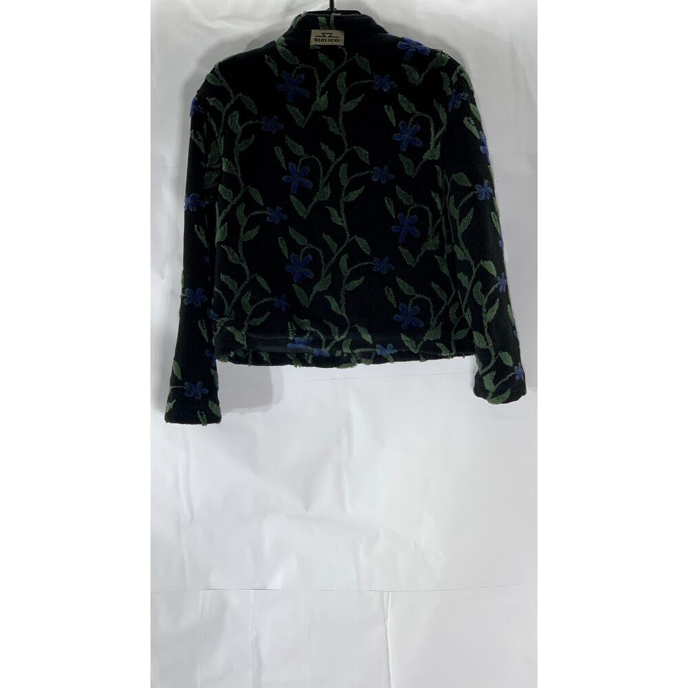 SUN ICE Women's Black Embroidered Floral Zip-Up Cropped Sweater SZ XS
